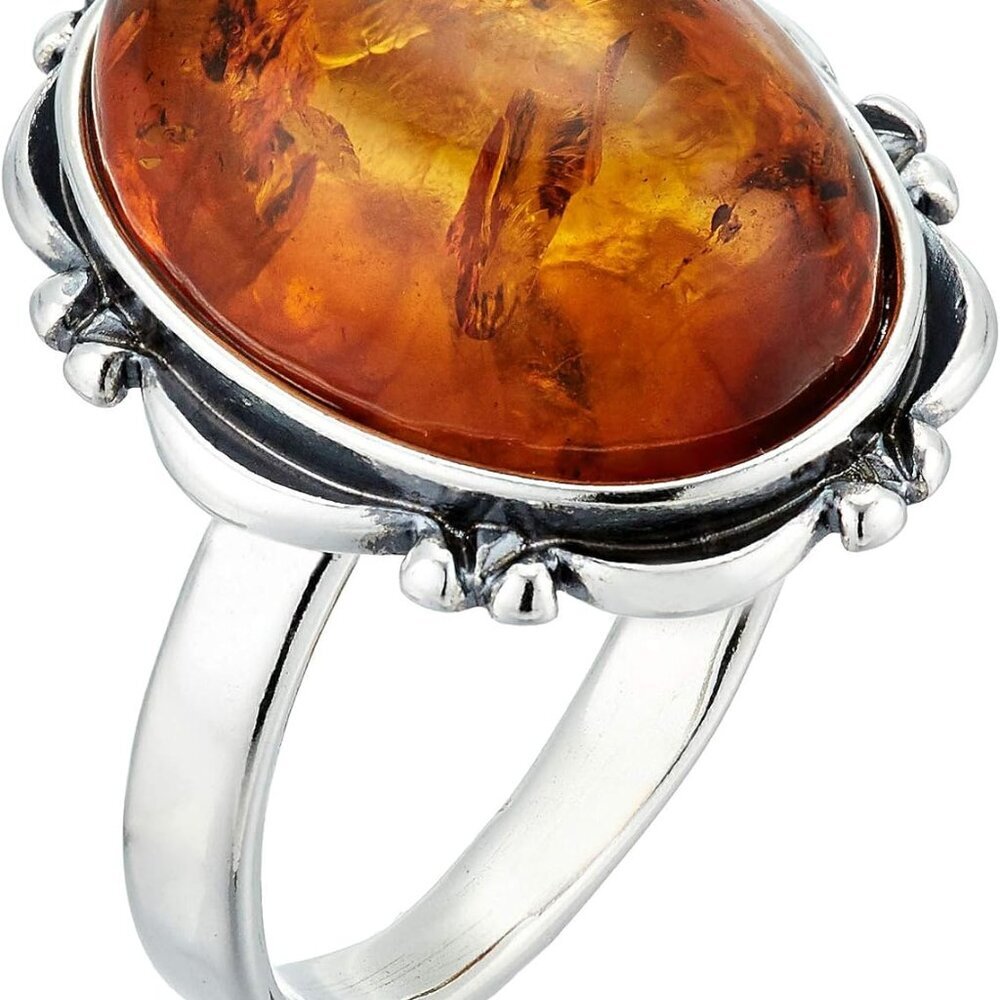 Sterling Silver and Baltic Honey Oval Amber Ring